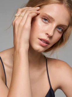 Anel achatado com incrustações em prata de lei banhado em metal precioso | Michael Kors [PT]