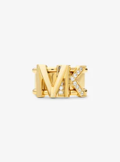 Anel com logótipo com incrustações em latão com banho de ouro 14K | Michael Kors [PT]