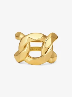 Anel de corrente com elos achatados em latão banhado a metal precioso | Michael Kors [PT]