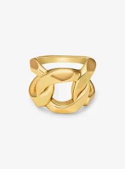 Anel de corrente com elos achatados em latão banhado a metal precioso | Michael Kors [PT]