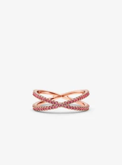 Anel de encaixe com incrustações em prata de lei banhada a ouro rosa de 14K | Michael Kors [PT]