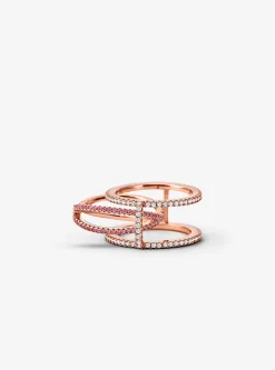 Anel de encaixe com incrustações em prata de lei banhada a ouro rosa de 14K | Michael Kors [PT]