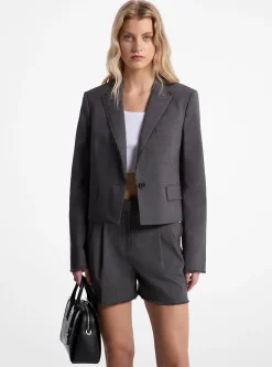 Blazer curto em lã tropical elástica desfiada | Michael Kors [PT]