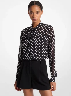 Blusa com laçada em georgette com padrão polka | Michael Kors [PT]