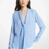 Blusa com laçada em georgette às riscas | Michael Kors [PT]