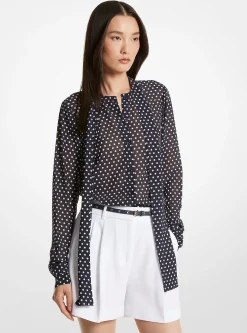 Blusa com laçada em georgette com padrão polka | Michael Kors [PT]