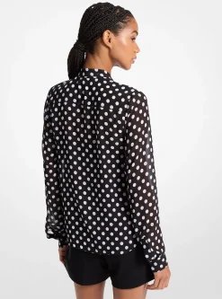 Blusa com laçada em georgette com padrão polka | Michael Kors [PT]