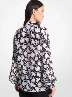 Blusa com laçada em georgette floral Shadow | Michael Kors [PT]