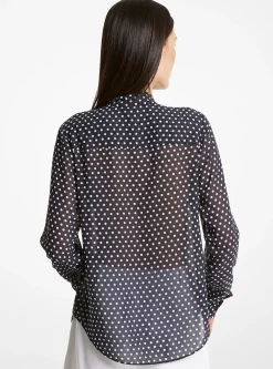 Blusa com laçada em georgette com padrão polka | Michael Kors [PT]