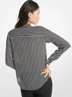 Blusa com laçada em georgette às riscas | Michael Kors [PT]