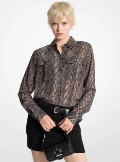 Blusa em georgette com estampado de cobra | Michael Kors [PT]