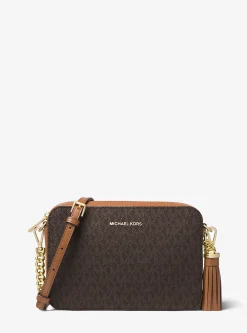 Bolsa a tiracolo de pele com logótipo Ginny média | Michael Kors [PT]