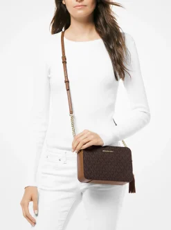 Bolsa a tiracolo de pele com logótipo Ginny média | Michael Kors [PT]