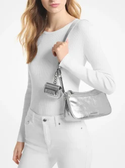 Bolsa a tiracolo em pele metalizada Jet Set média com estojo para Apple Airpods Pro® | Michael Kors [PT]