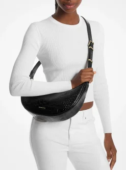 Bolsa a tiracolo em pele com motivo de crocodilo em relevo Avra média | Michael Kors [PT]