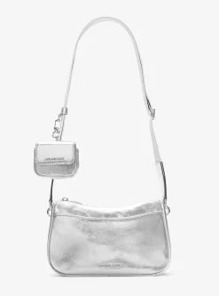 Bolsa a tiracolo em pele metalizada Jet Set média com estojo para Apple Airpods Pro® | Michael Kors [PT]