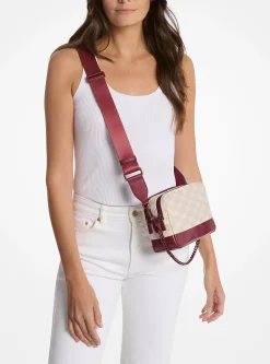 Bolsa a tiracolo para câmara em pele e jacquard com o logótipo em dois tons Bryant média | Michael Kors [PT]