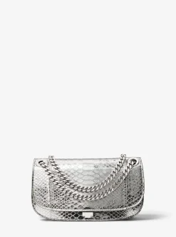 Bolsa envelope em pele metalizada com motivo de cobra em relevo Christie mini | Michael Kors [PT]