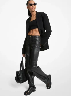 Calças com corte de perna direita em pele | Michael Kors [PT]