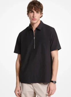 Camisa com meio fecho de correr em mistura de algodão enrugado | Michael Kors [PT]
