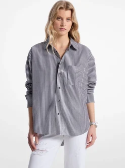 Camisa em popelina de algodão às riscas de corte grande | Michael Kors [PT]