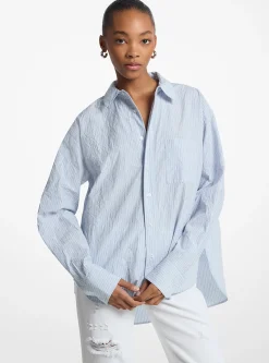 Camisa em popelina de algodão enrugado às riscas | Michael Kors [PT]