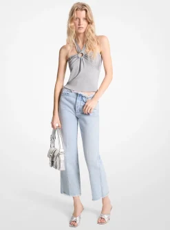 Camisola de alças com decote halter em malha elástica metalizada | Michael Kors [PT]