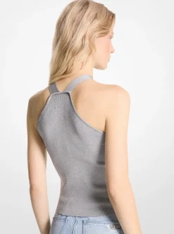 Camisola de alças com decote halter em malha elástica metalizada | Michael Kors [PT]