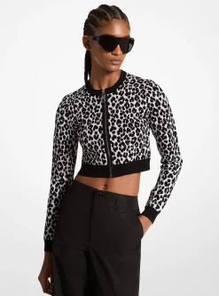 Cardigan com fecho de correr em malha com leopardo em jacquard | Michael Kors [PT]