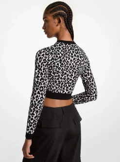 Cardigan com fecho de correr em malha com leopardo em jacquard | Michael Kors [PT]