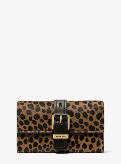 Carteira dobrável em pelo de bezerro com estampado de leopardo Nolita média | Michael Kors [PT]