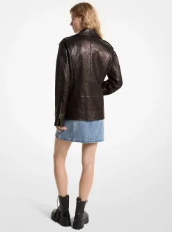 Casaco estilo motard em pele enrugada de corte grande | Michael Kors [PT]