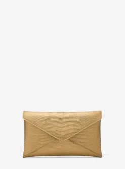 Clutch envelope em pele metalizada com motivo de lagarto em relevo Mia | Michael Kors [PT]