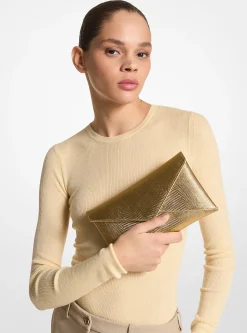 Clutch envelope em pele metalizada com motivo de lagarto em relevo Mia | Michael Kors [PT]