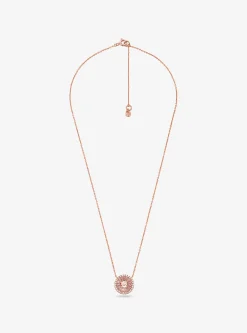 Colar com disco com incrustações em prata de lei banhada a ouro rosa 14K | Michael Kors [PT]
