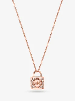 Colar com medalhão com incrustações em prata de lei banhada a metal precioso | Michael Kors [PT]
