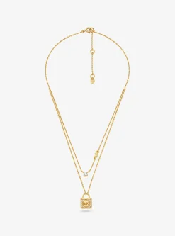 Colar de camadas com cadeado com incrustações em prata de lei banhada a metal precioso | Michael Kors [PT]