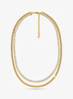 Colar de ténis de corrente de elos dupla em latão banhado em metal precioso | Michael Kors [PT]