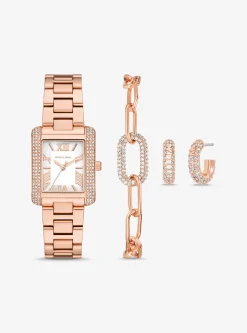 Conjunto-presente bijuteria e relógio dourado-rosa Emery pequeno | Michael Kors [PT]