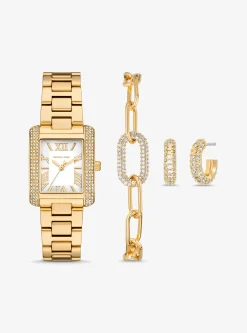 Conjunto-presente bijuteria e relógio dourado Emery pequeno | Michael Kors [PT]