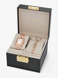 Conjunto-presente bijuteria e relógio dourado-rosa Emery pequeno | Michael Kors [PT]