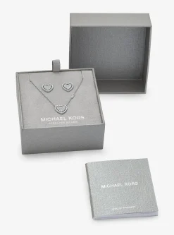 Conjunto-presente de brincos e colar em forma de coração com incrustações em prata de lei banhados a metais preciosos | Michael Kors [PT]