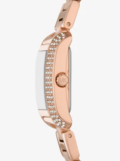 Conjunto-presente de relógio e pulseira em dourado-rosa com incrustações Emery mini | Michael Kors [PT]