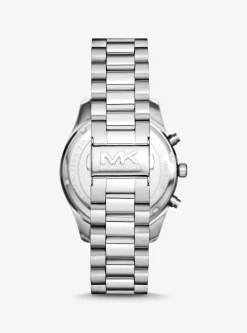 Conjunto-presente relógio prateado Lexington grande e porta-cartões em pele com motivo de crocodilo em relevo | Michael Kors [PT]