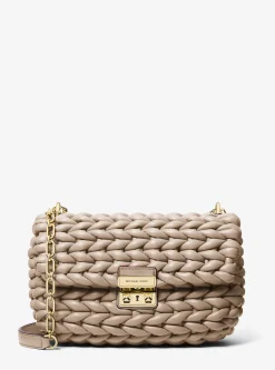 Mala de ombro em pele entrançada à mão Tribeca grande | Michael Kors [PT]