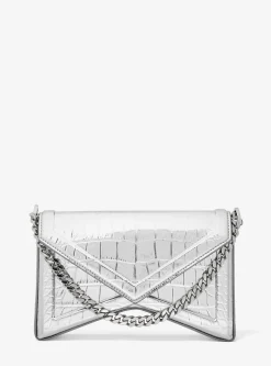 Mala de ombro em pele metalizada com motivo de crocodilo em relevo Manhatta | Michael Kors [PT]