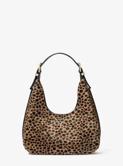 Mala de ombro hobo em pelo de bezerro com estampado de leopardo Nolita pequena | Michael Kors [PT]