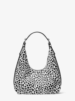 Mala de ombro hobo em pelo de bezerro com estampado de leopardo Nolita pequena | Michael Kors [PT]