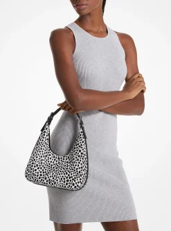 Mala de ombro hobo em pelo de bezerro com estampado de leopardo Nolita pequena | Michael Kors [PT]