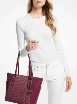 Mala tote com fecho de correr superior em pele com logótipo Charlotte grande | Michael Kors [PT]